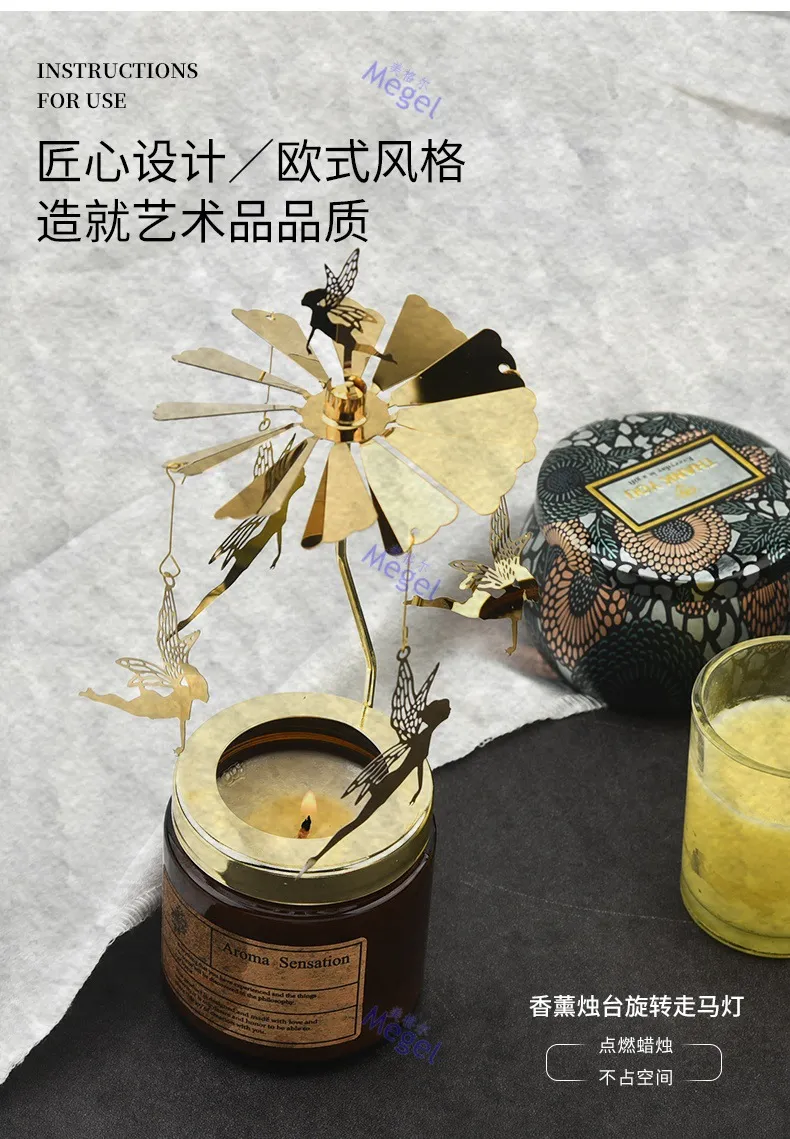 Rotating Carousel Candle Holder - Creative Aromatherapy Candle Cup with Revolving Lantern Design for Romantic Atmosphere, Candlelight Dinners, and Home Decor showcase 4