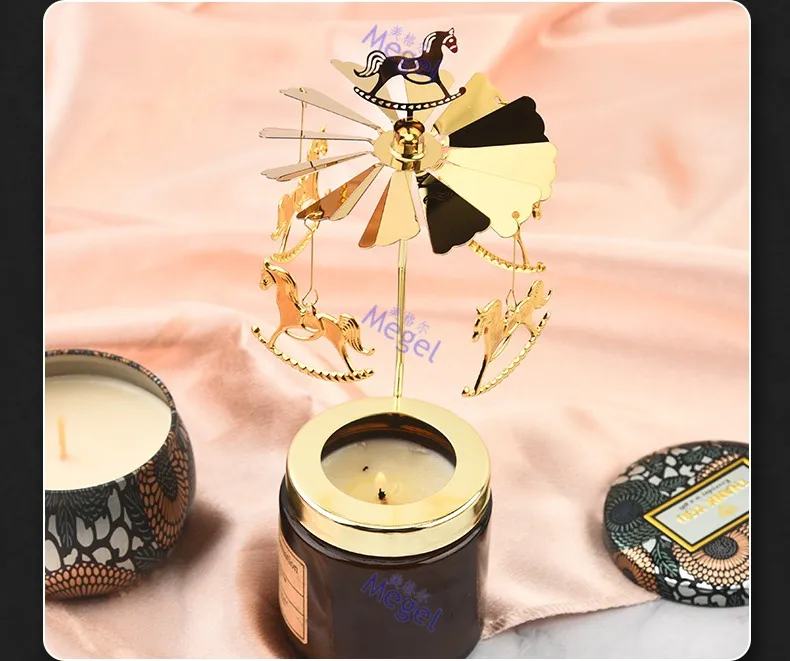Rotating Carousel Candle Holder - Creative Aromatherapy Candle Cup with Revolving Lantern Design for Romantic Atmosphere, Candlelight Dinners, and Home Decor showcase 13