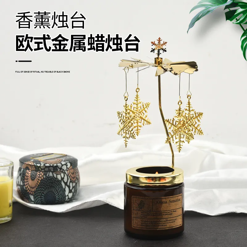 Rotating Carousel Candle Holder - Creative Aromatherapy Candle Cup with Revolving Lantern Design for Romantic Atmosphere, Candlelight Dinners, and Home Decor thumbnail 2