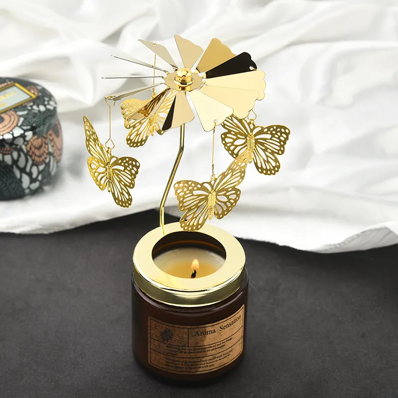 Rotating Carousel Candle Holder - Creative Aromatherapy Candle Cup with Revolving Lantern Design for Romantic Atmosphere, Candlelight Dinners, and Home Decor thumbnail 3