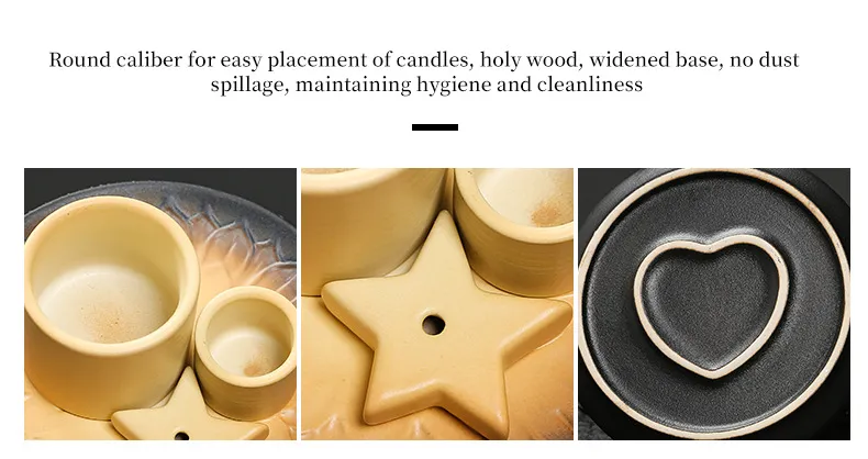 Ceramic Candle Holder Aromatherapy Furnace - Scandinavian Style Home Decor for Relaxation, Meditation, and Creating a Cozy Atmosphere with Sage and Holy Wooden Plate showcase 17