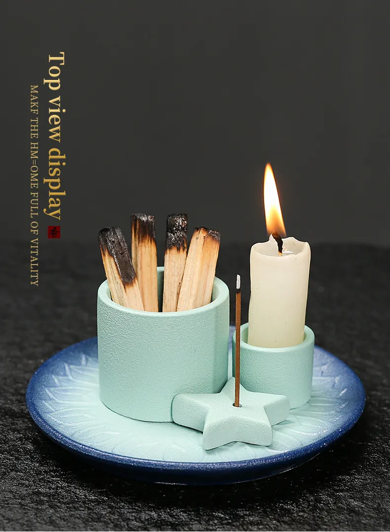 Ceramic Candle Holder Aromatherapy Furnace - Scandinavian Style Home Decor for Relaxation, Meditation, and Creating a Cozy Atmosphere with Sage and Holy Wooden Plate showcase 5