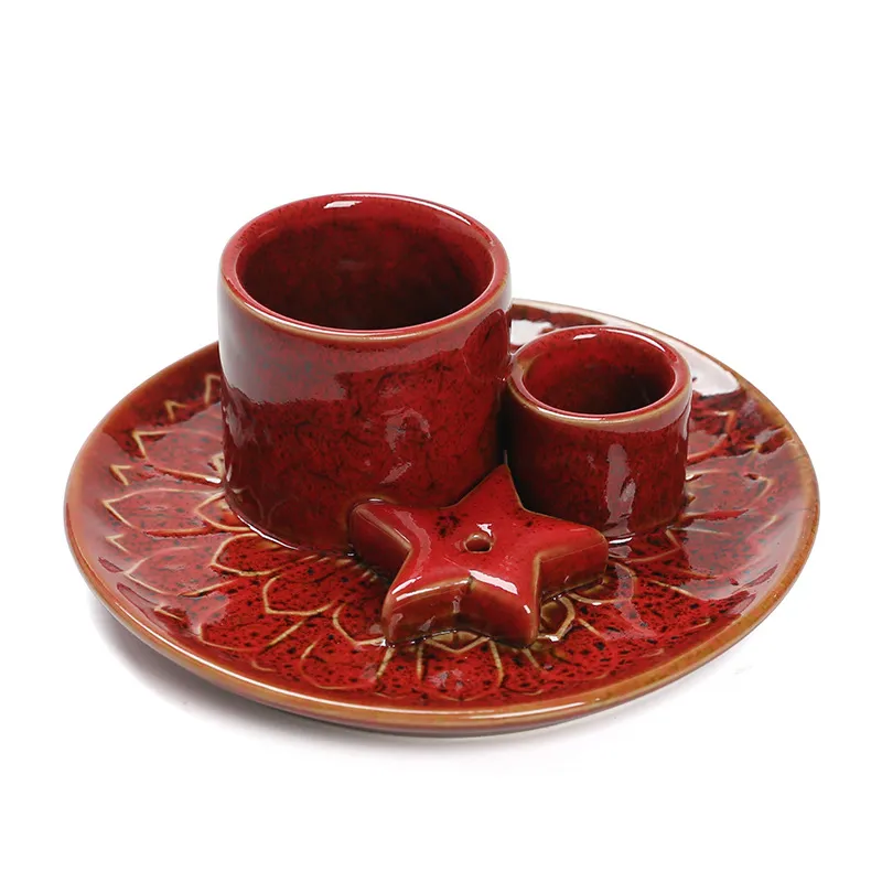 Ceramic Candle Holder Aromatherapy Furnace - Scandinavian Style Home Decor for Relaxation, Meditation, and Creating a Cozy Atmosphere with Sage and Holy Wooden Plate thumbnail 5