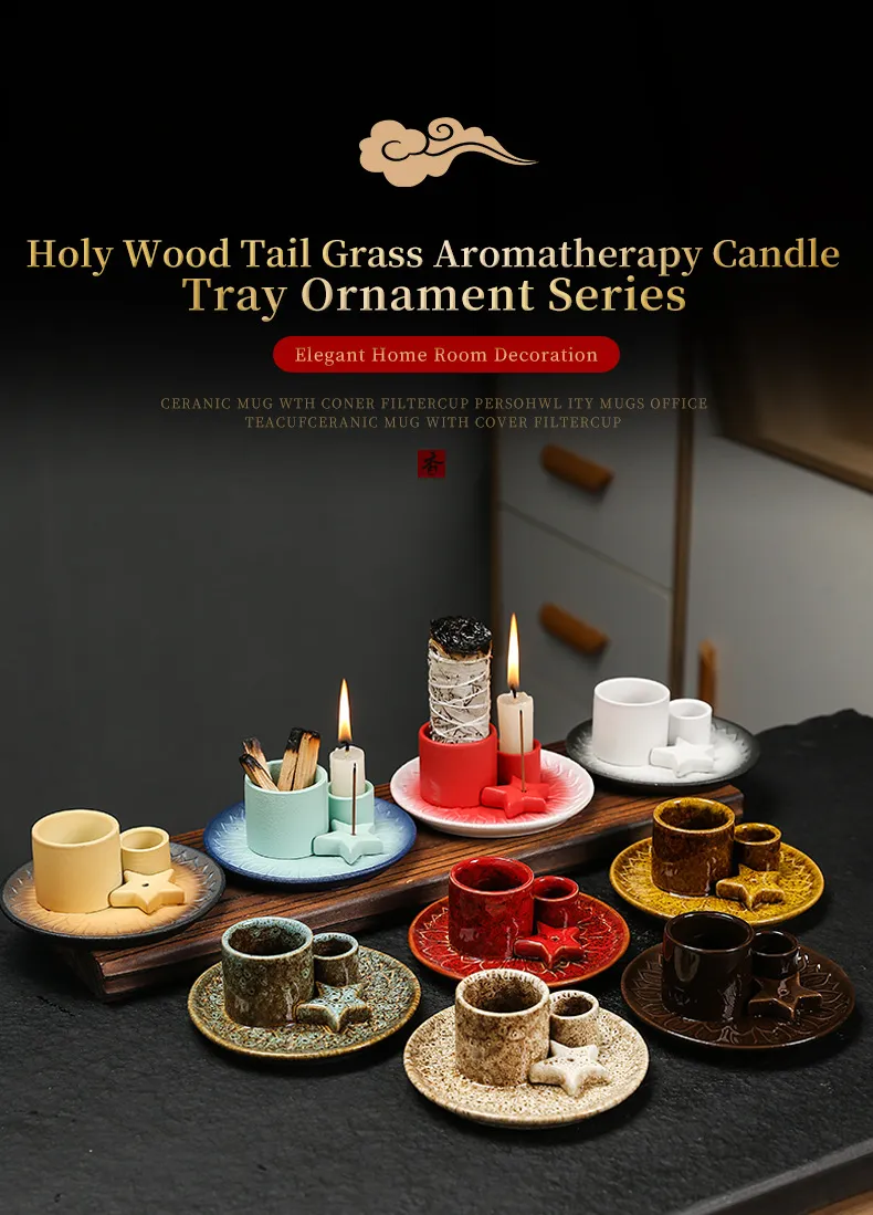 Ceramic Candle Holder Aromatherapy Furnace - Scandinavian Style Home Decor for Relaxation, Meditation, and Creating a Cozy Atmosphere with Sage and Holy Wooden Plate showcase 2