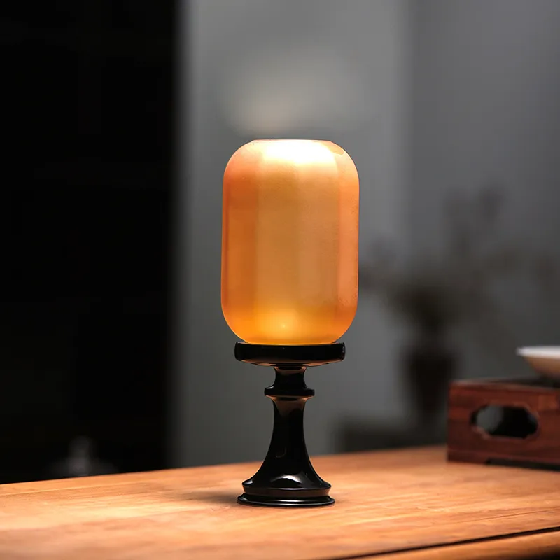 Scented Candle with Candlestick Holder - Chinese Zen Style Ceramic Ornament Tea Room Decor - Antique Lampshade Atmosphere Lighting thumbnail 1