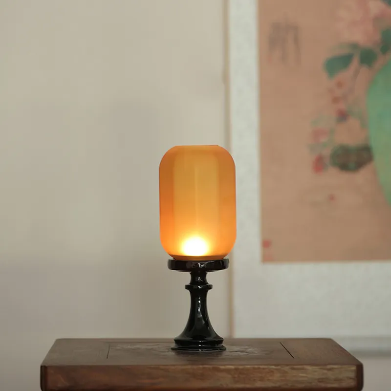 Scented Candle with Candlestick Holder - Chinese Zen Style Ceramic Ornament Tea Room Decor - Antique Lampshade Atmosphere Lighting showcase 3