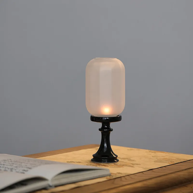 Scented Candle with Candlestick Holder - Chinese Zen Style Ceramic Ornament Tea Room Decor - Antique Lampshade Atmosphere Lighting thumbnail 3