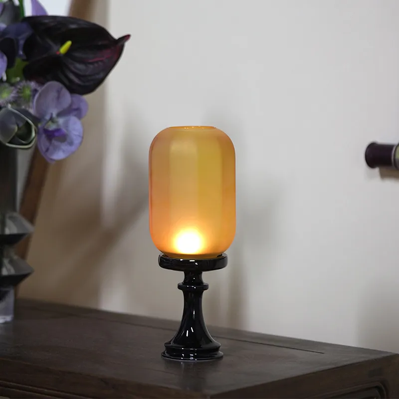 Scented Candle with Candlestick Holder - Chinese Zen Style Ceramic Ornament Tea Room Decor - Antique Lampshade Atmosphere Lighting showcase 1
