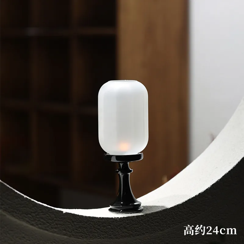 Scented Candle with Candlestick Holder - Chinese Zen Style Ceramic Ornament Tea Room Decor - Antique Lampshade Atmosphere Lighting showcase 2