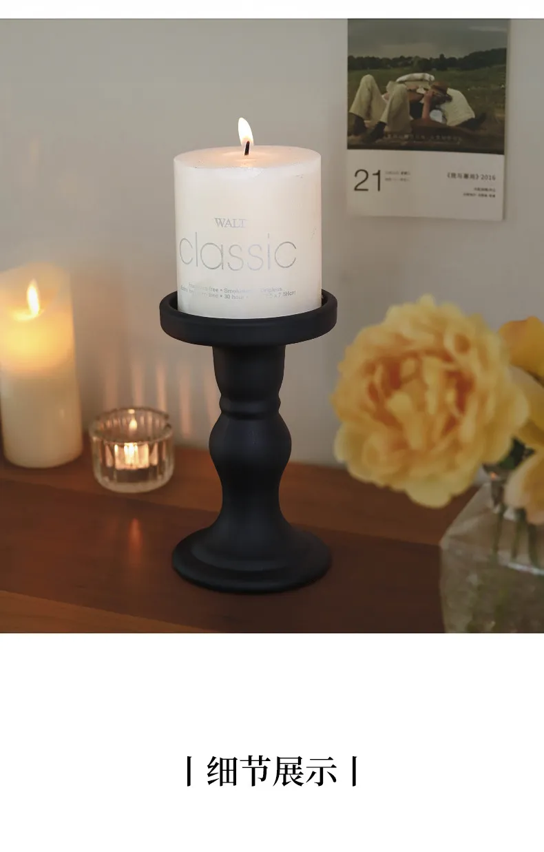 French Style Black Roman Crystal Glass Candlestick Holder Retro Korean Ornaments for Homestay Room Soft Decoration Aromatherapy Table Centerpiece showcase 4