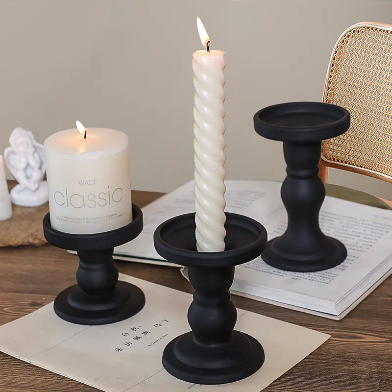 French Style Black Roman Crystal Glass Candlestick Holder Retro Korean Ornaments for Homestay Room Soft Decoration Aromatherapy Table Centerpiece thumbnail 3