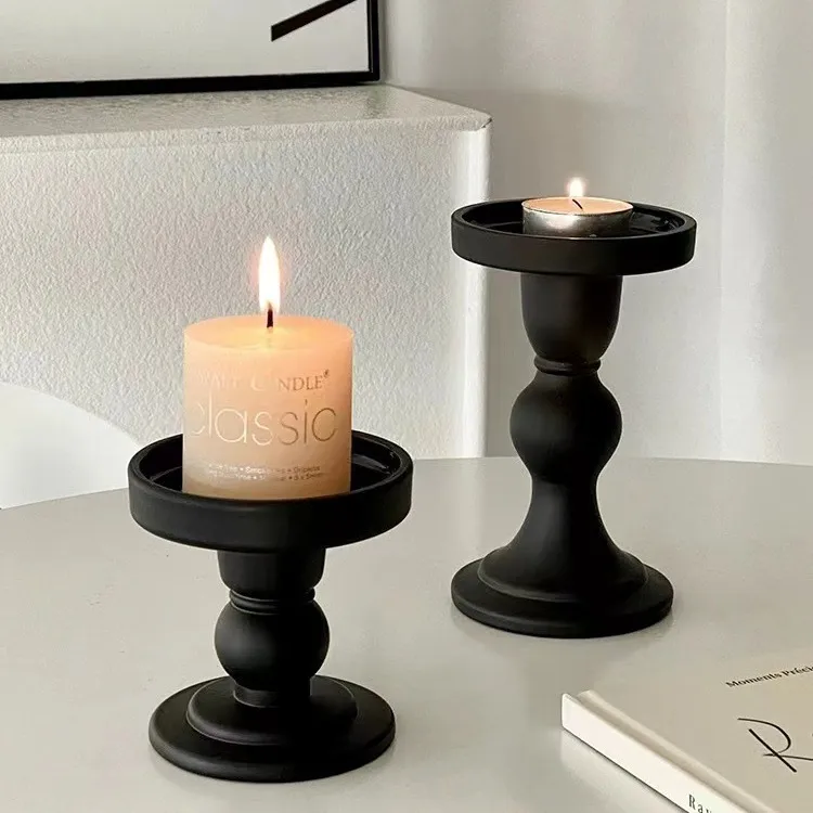French Style Black Roman Crystal Glass Candlestick Holder Retro Korean Ornaments for Homestay Room Soft Decoration Aromatherapy Table Centerpiece thumbnail 2