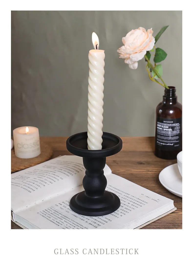 French Style Black Roman Crystal Glass Candlestick Holder Retro Korean Ornaments for Homestay Room Soft Decoration Aromatherapy Table Centerpiece showcase 3