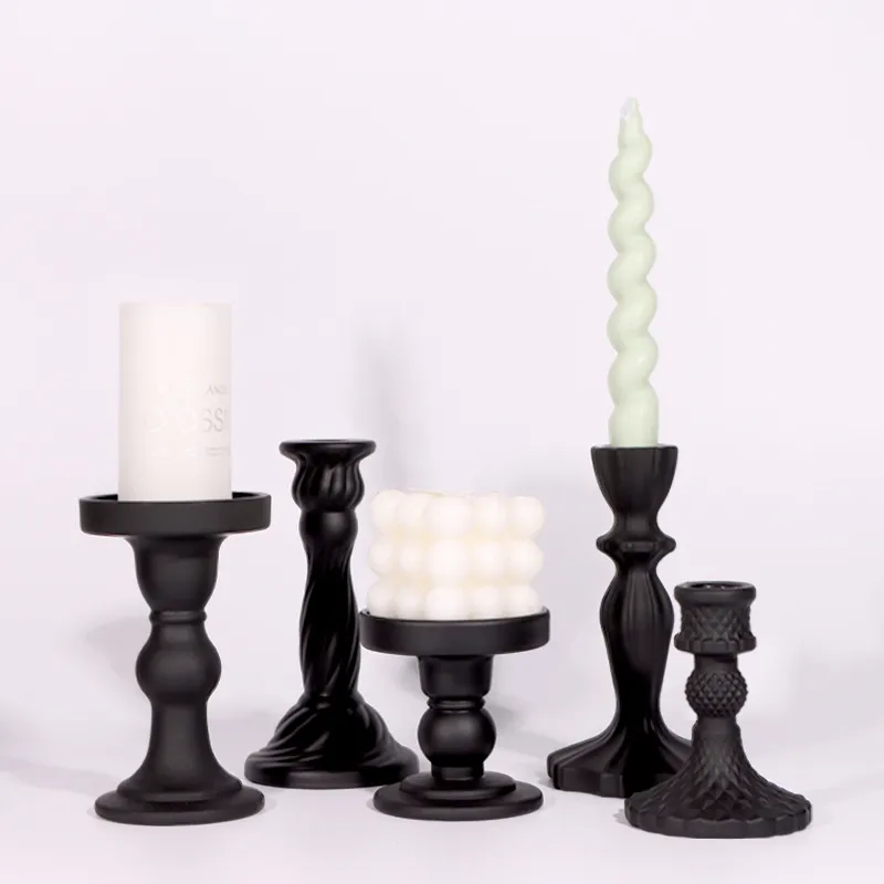 French Style Black Roman Crystal Glass Candlestick Holder Retro Korean Ornaments for Homestay Room Soft Decoration Aromatherapy Table Centerpiece thumbnail 1