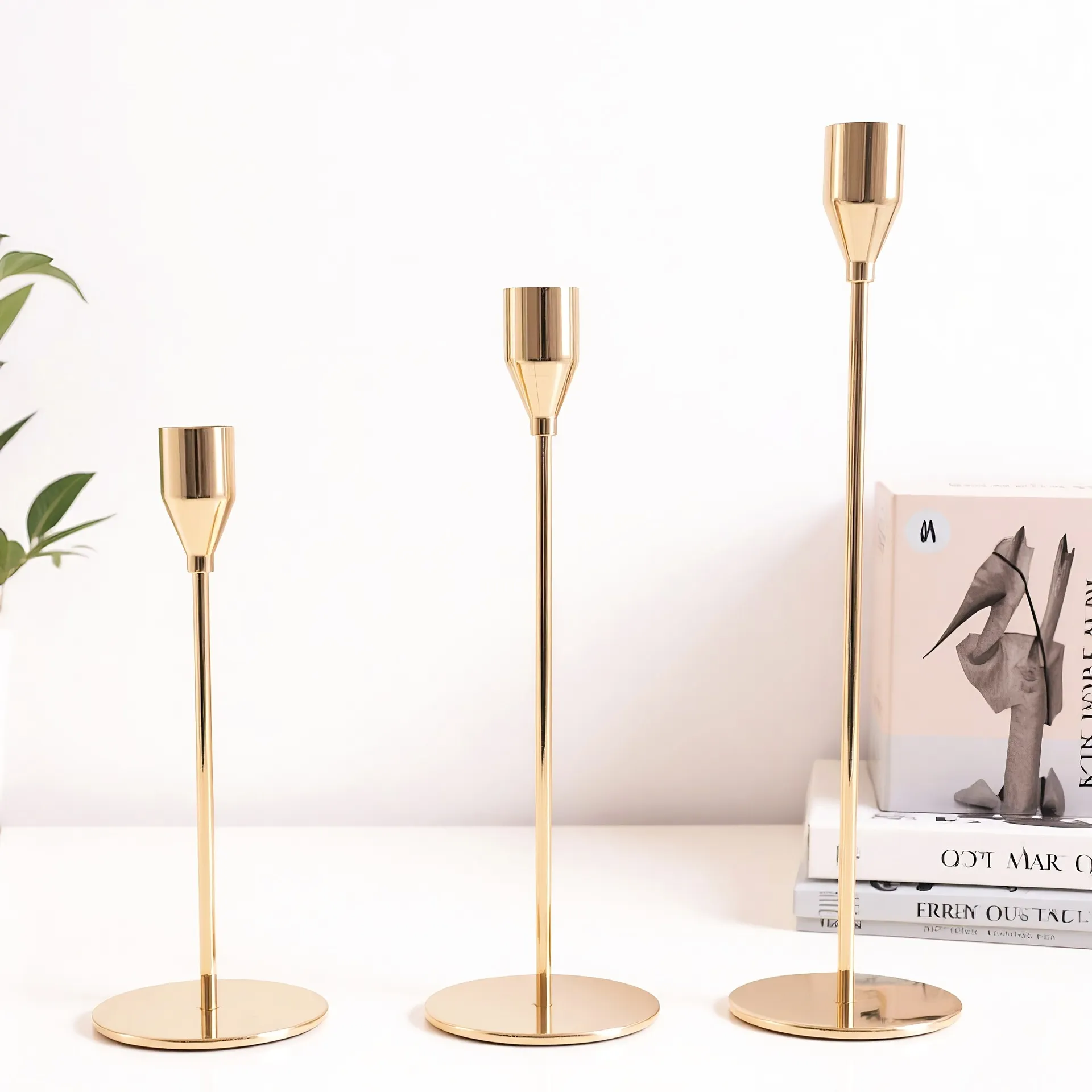 Elegant Metal Candle Holder Set - European Style Candlestick Ornaments for Dining Table, Wedding, and Home Decor - High-End Electroplated Finish