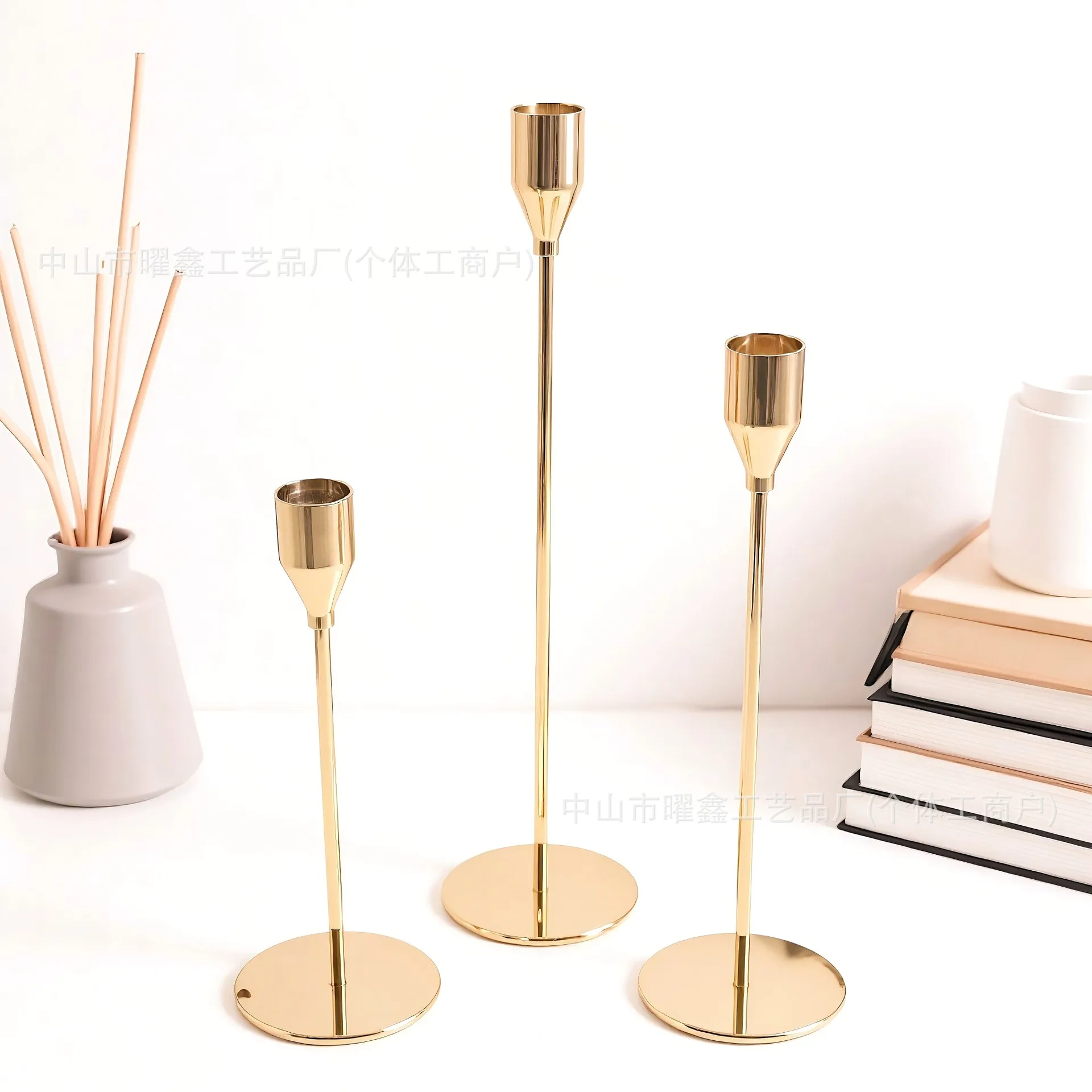 Elegant Metal Candle Holder Set - European Style Candlestick Ornaments for Dining Table, Wedding, and Home Decor - High-End Electroplated Finish thumbnail 3
