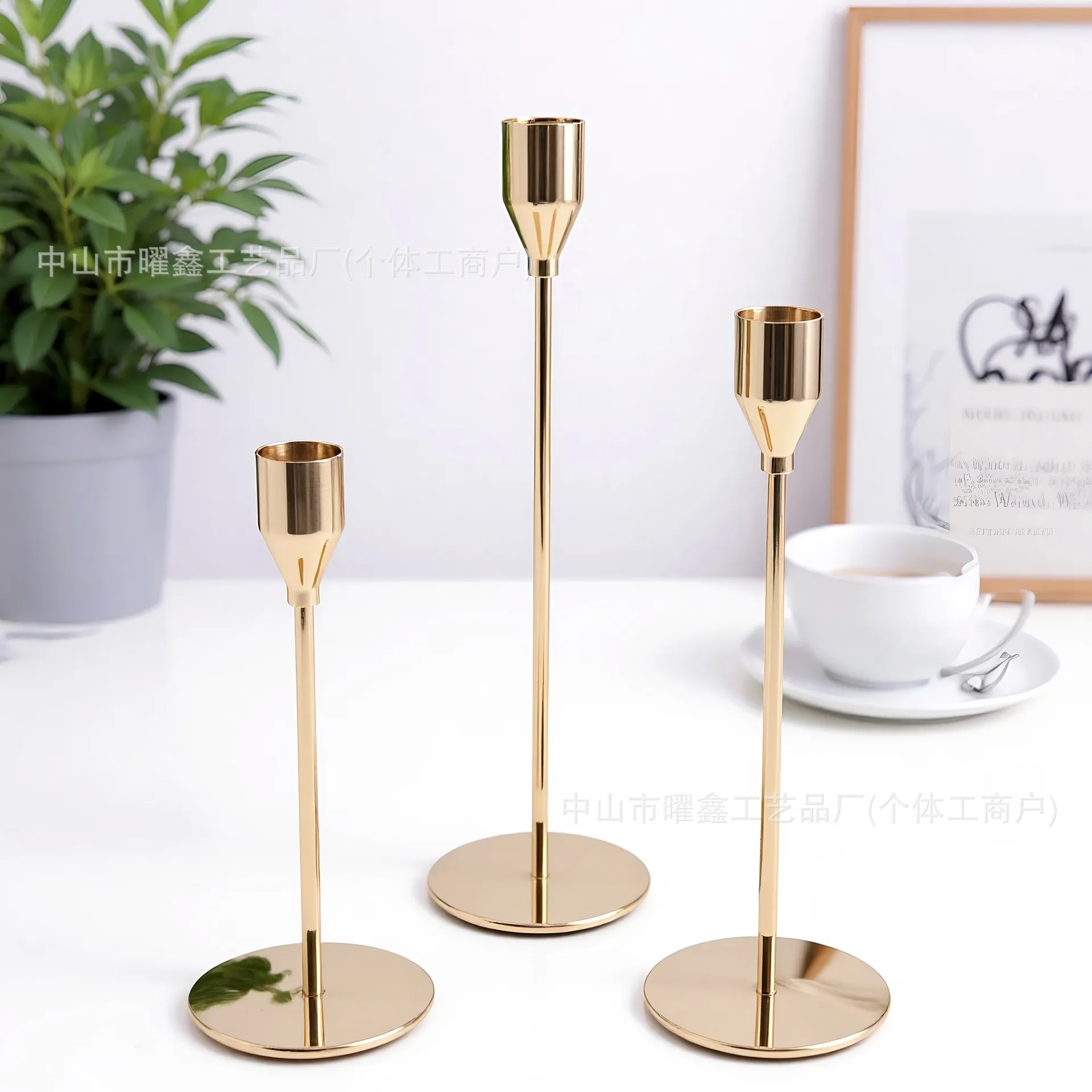 Elegant Metal Candle Holder Set - European Style Candlestick Ornaments for Dining Table, Wedding, and Home Decor - High-End Electroplated Finish thumbnail 2