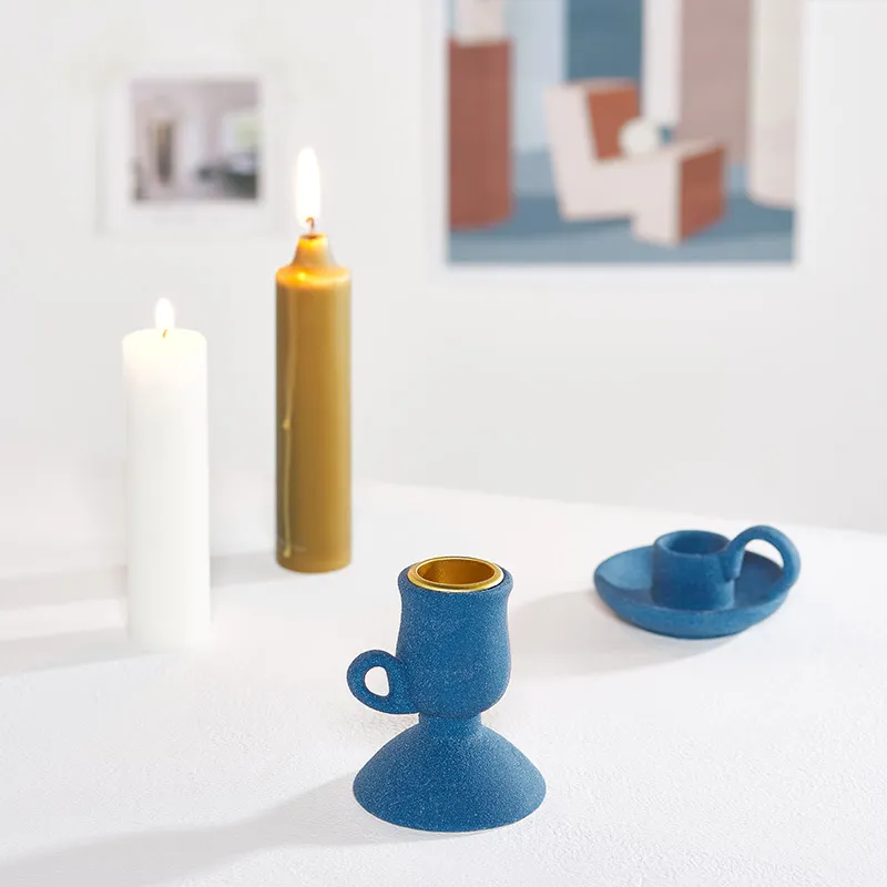 Modern Ceramic Candlestick Holder Set - Nordic Style Decorative Candle Stand for Home Decor, Living Room, Dining Table, Fireplace Mantel - B&B Shooting Props thumbnail 2