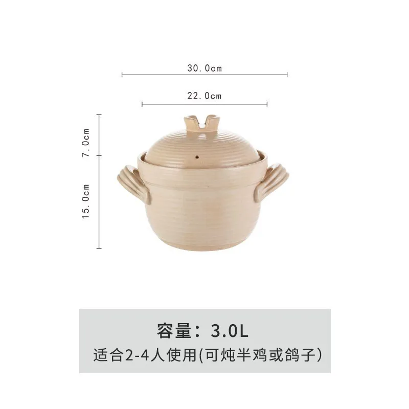 Japanese Style Clay Casserole Pot with Double Lid - Unglazed Earthenware Soup Pot for Gas or Open Fire Cooking - High Temperature Resistant Household Cookware thumbnail 2