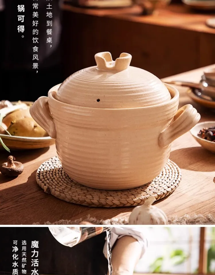 Japanese Style Clay Casserole Pot with Double Lid - Unglazed Earthenware Soup Pot for Gas or Open Fire Cooking - High Temperature Resistant Household Cookware showcase 6