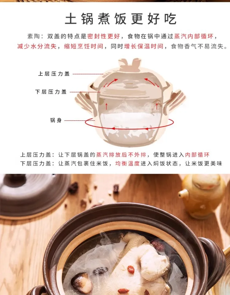 Japanese Style Clay Casserole Pot with Double Lid - Unglazed Earthenware Soup Pot for Gas or Open Fire Cooking - High Temperature Resistant Household Cookware showcase 10