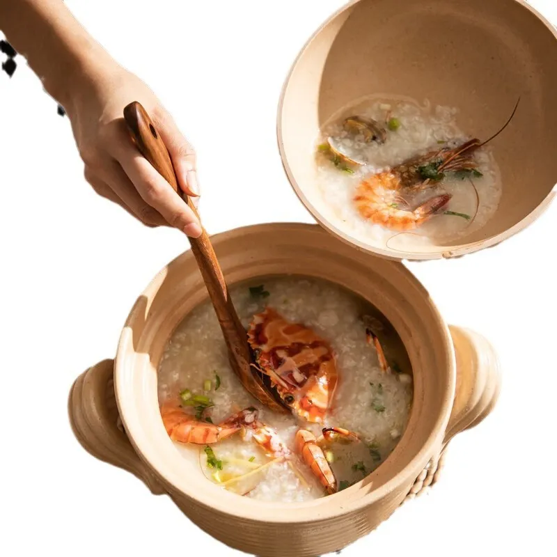 Japanese Style Clay Casserole Pot with Double Lid - Unglazed Earthenware Soup Pot for Gas or Open Fire Cooking - High Temperature Resistant Household Cookware thumbnail 4