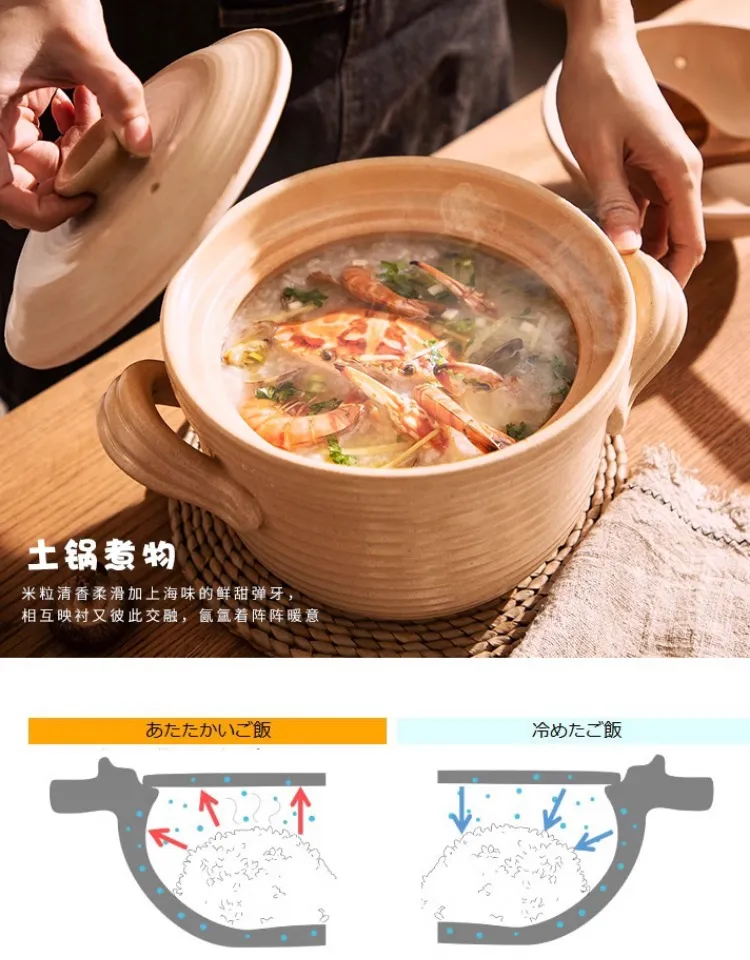 Japanese Style Clay Casserole Pot with Double Lid - Unglazed Earthenware Soup Pot for Gas or Open Fire Cooking - High Temperature Resistant Household Cookware showcase 12