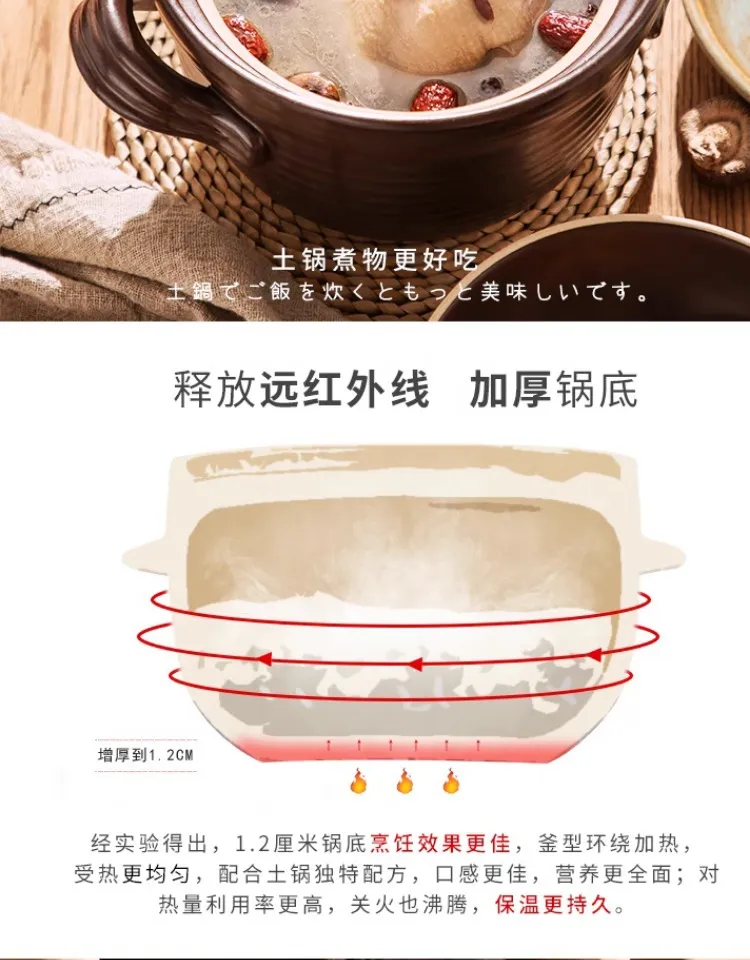 Japanese Style Clay Casserole Pot with Double Lid - Unglazed Earthenware Soup Pot for Gas or Open Fire Cooking - High Temperature Resistant Household Cookware showcase 11