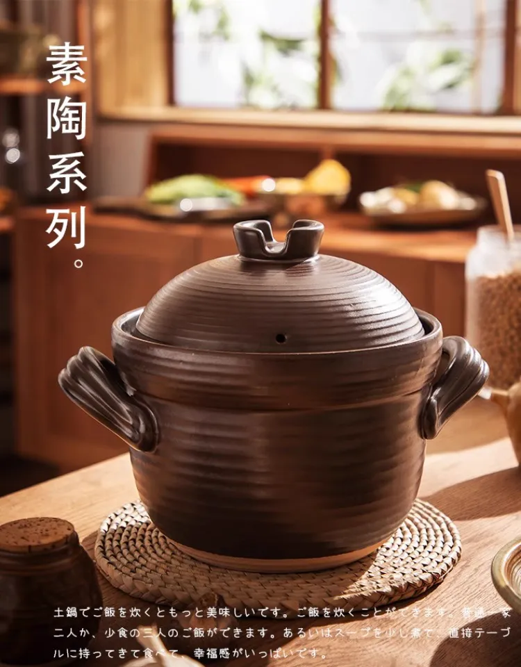 Japanese Style Clay Casserole Pot with Double Lid - Unglazed Earthenware Soup Pot for Gas or Open Fire Cooking - High Temperature Resistant Household Cookware showcase 3