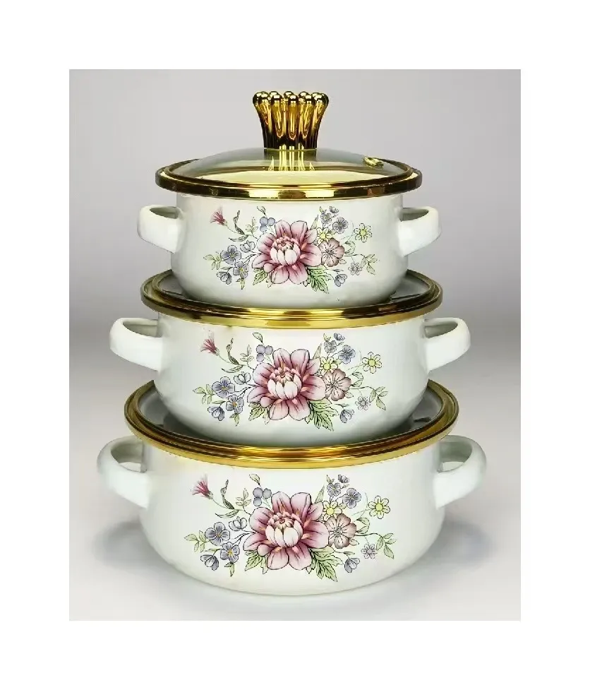 Enamel Cookware Set - 3 Piece Soup Pot Set - Induction Cooker Compatible - Floral Bird Design - Small Cooking Pot for Soup, Medicine, and More showcase 8