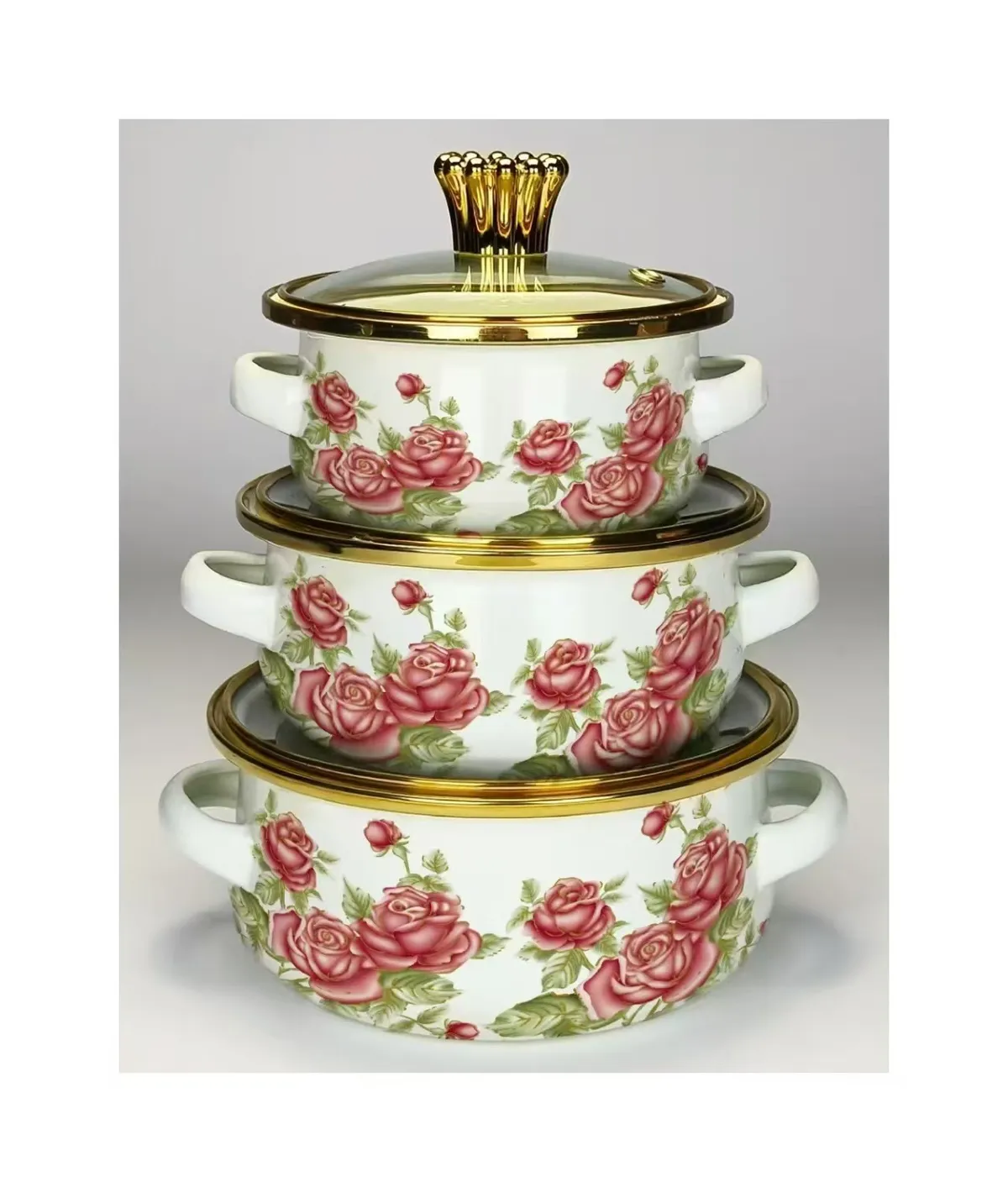 Enamel Cookware Set - 3 Piece Soup Pot Set - Induction Cooker Compatible - Floral Bird Design - Small Cooking Pot for Soup, Medicine, and More showcase 10
