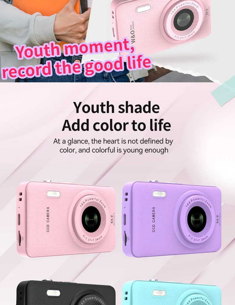 Kids Digital Camera HD 1080P Portable Video Camera for Children Students with Card Slot, Shockproof Design, Fun Games, Perfect Birthday Gift showcase 2