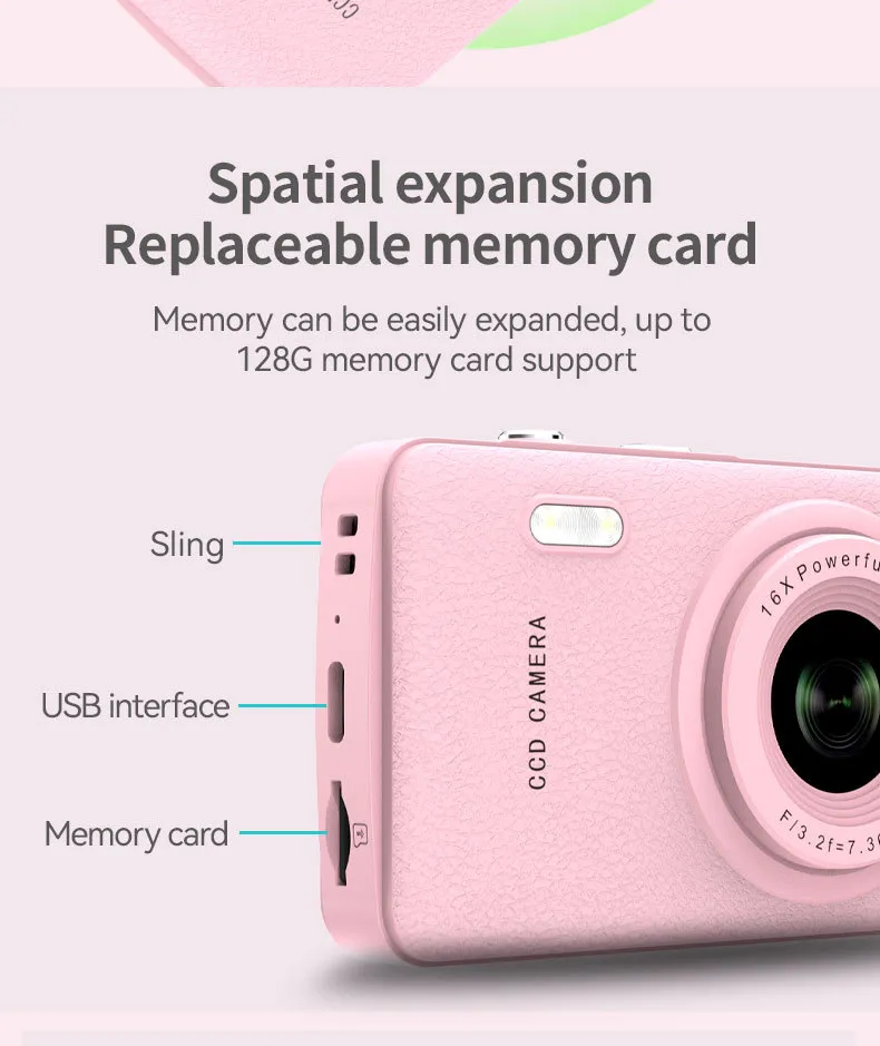 Kids Digital Camera HD 1080P Portable Video Camera for Children Students with Card Slot, Shockproof Design, Fun Games, Perfect Birthday Gift showcase 10