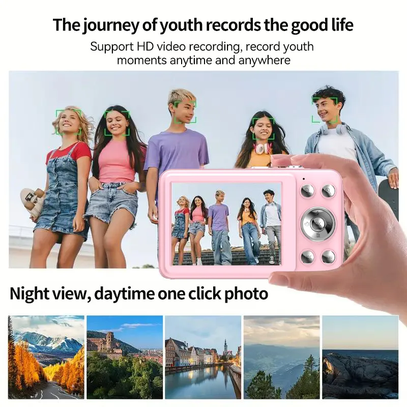 Kids Digital Camera HD 1080P Portable Video Camera for Children Students with Card Slot, Shockproof Design, Fun Games, Perfect Birthday Gift thumbnail 4