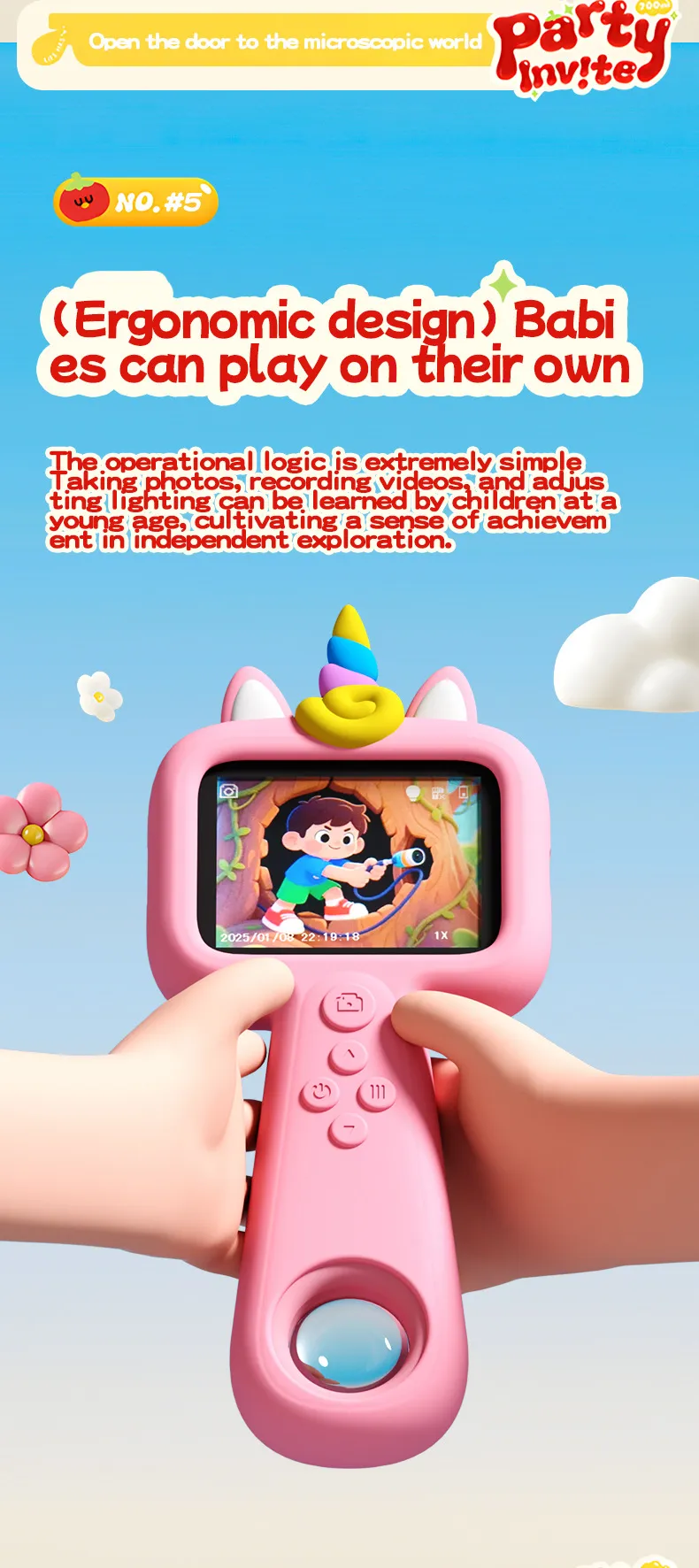 Kids Digital Camera 2025 New Educational Cartoon Camera for Children's Outdoor Exploration Photography, Portable Shockproof Video Recorder, Best Gift for Boys and Girls showcase 8