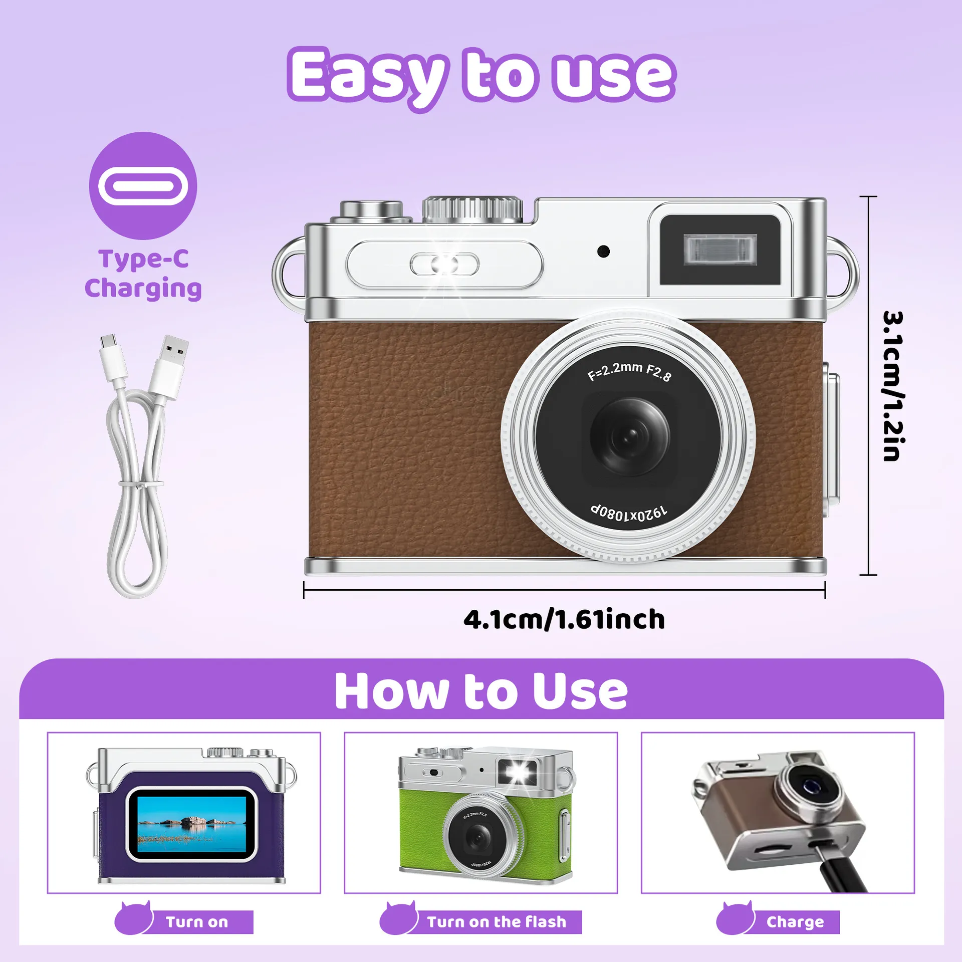 Kids Digital Camera, Retro Style Mini Camera for Children, Portable Outdoor Sports Camera, Video Recording, Perfect for Students, Photography Gift thumbnail 6