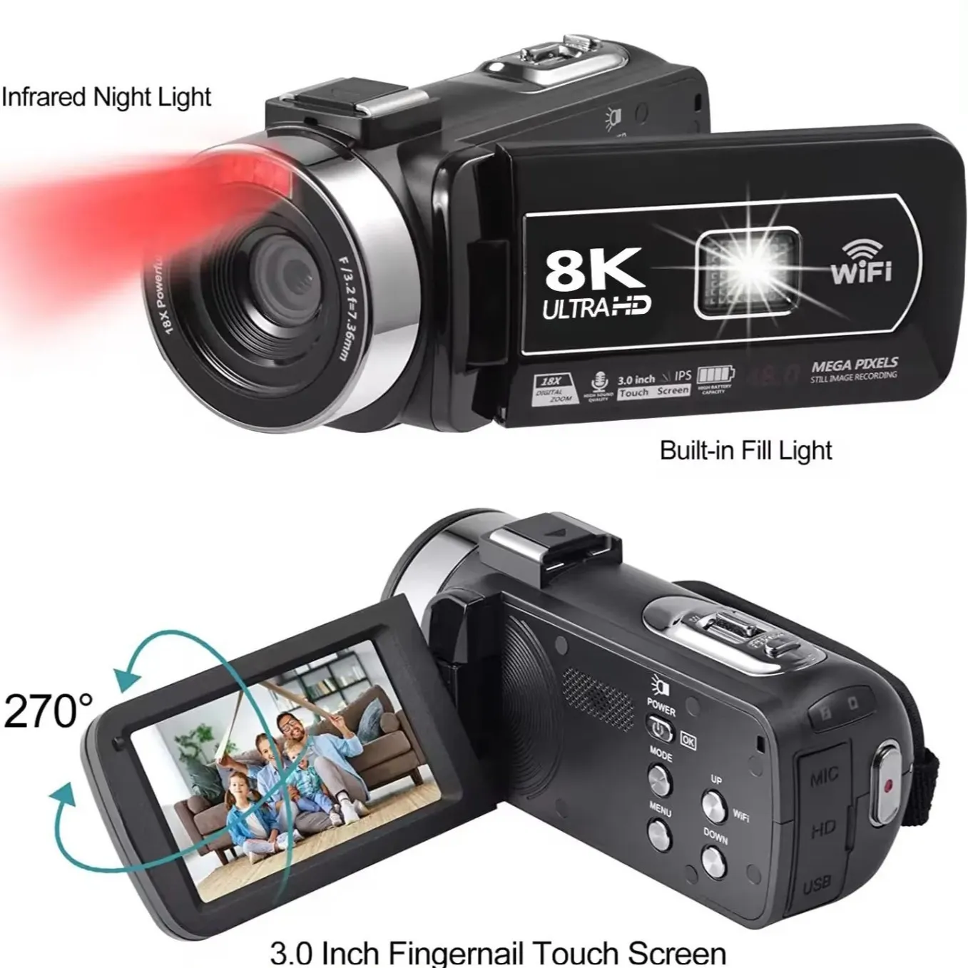 8K WiFi HD Digital Camera Touch Screen Handheld Camcorder for Travel, Wedding, and Vlogging - Automatic Video Recording thumbnail 3