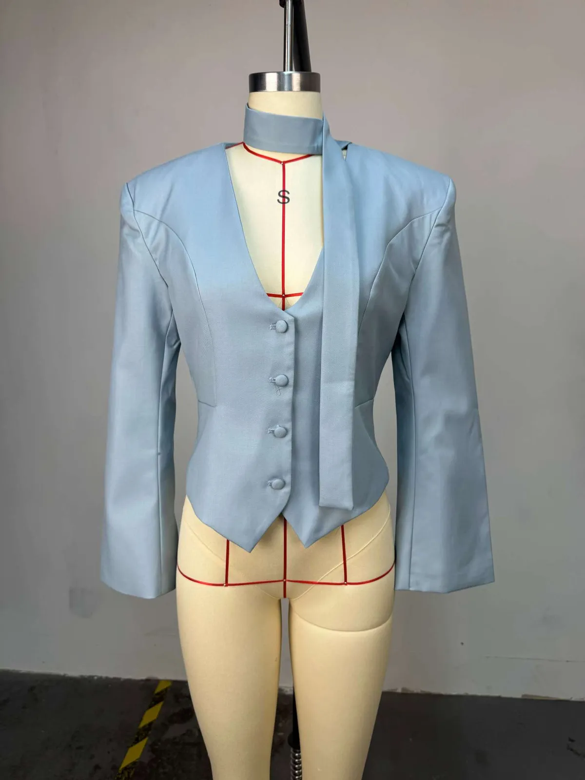 Women's Casual Blazer Jacket - Long Sleeve V-Neck Solid Color Scarf Detail - European & American Fashion 2026 Style - Ladies' Office Wear, Trendy Outerwear showcase 10