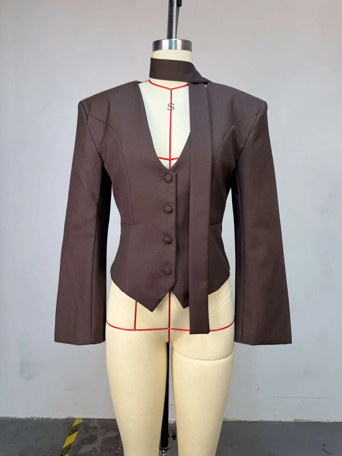 Women's Casual Blazer Jacket - Long Sleeve V-Neck Solid Color Scarf Detail - European & American Fashion 2026 Style - Ladies' Office Wear, Trendy Outerwear showcase 13