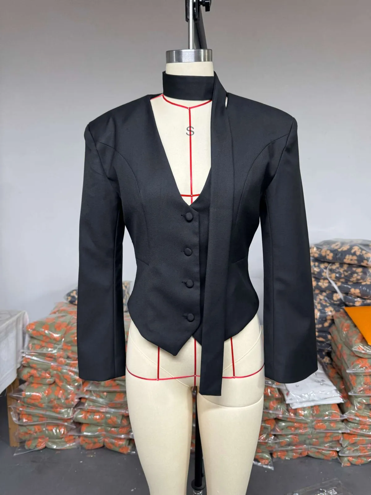 Women's Casual Blazer Jacket - Long Sleeve V-Neck Solid Color Scarf Detail - European & American Fashion 2026 Style - Ladies' Office Wear, Trendy Outerwear showcase 16