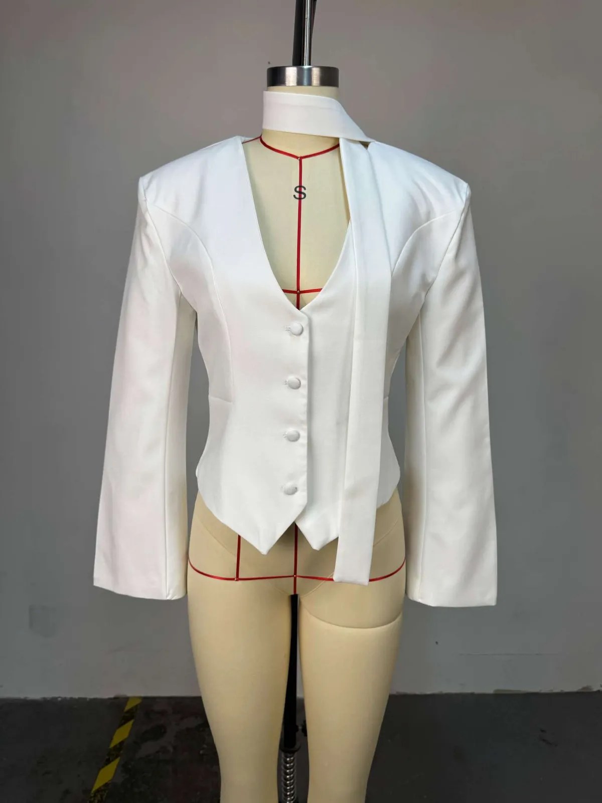 Women's Casual Blazer Jacket - Long Sleeve V-Neck Solid Color Scarf Detail - European & American Fashion 2026 Style - Ladies' Office Wear, Trendy Outerwear showcase 7