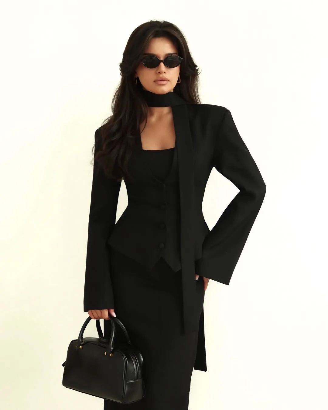 Women's Casual Blazer Jacket - Long Sleeve V-Neck Solid Color Scarf Detail - European & American Fashion 2026 Style - Ladies' Office Wear, Trendy Outerwear showcase 20