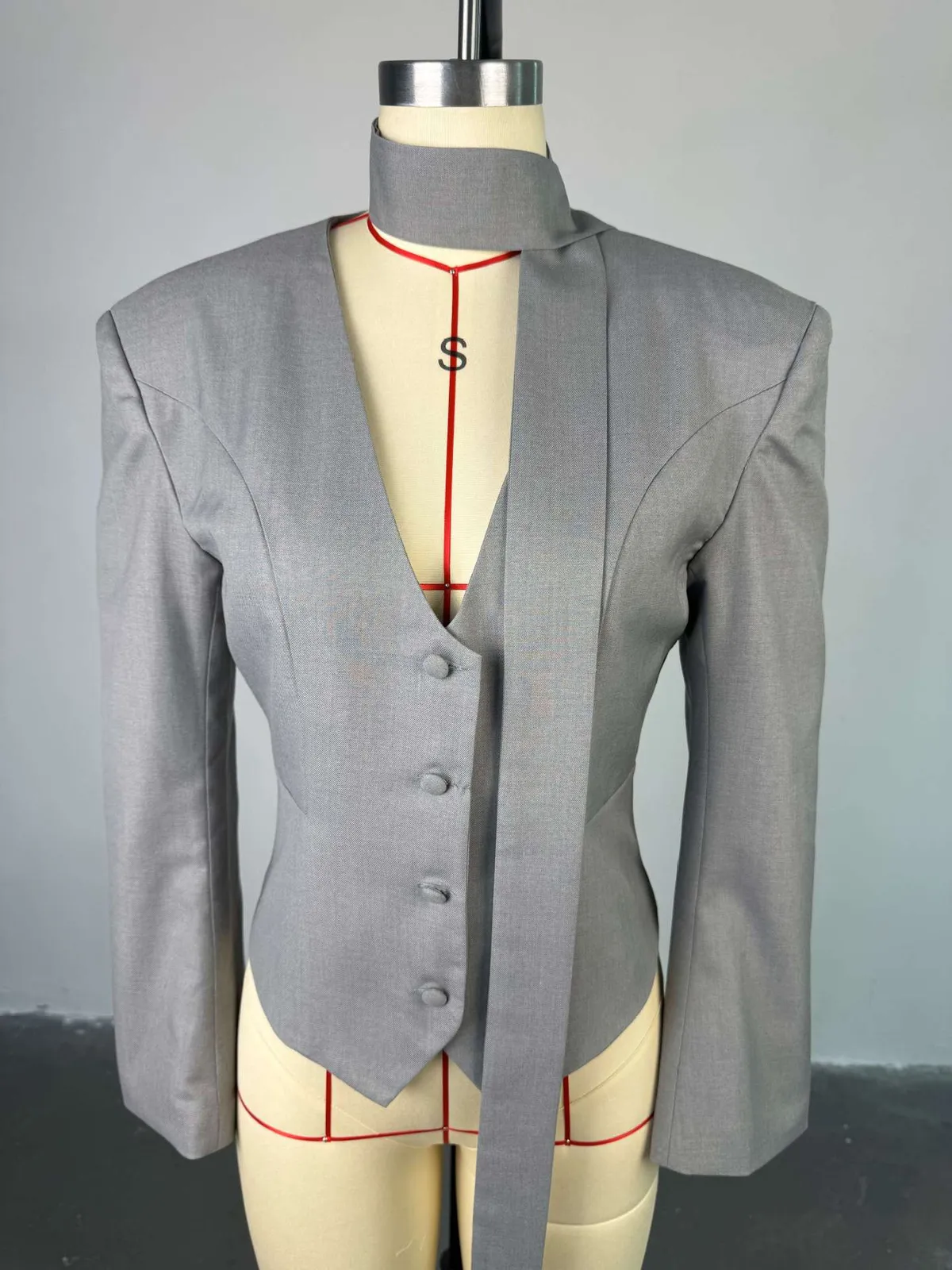 Women's Casual Blazer Jacket - Long Sleeve V-Neck Solid Color Scarf Detail - European & American Fashion 2026 Style - Ladies' Office Wear, Trendy Outerwear showcase 3