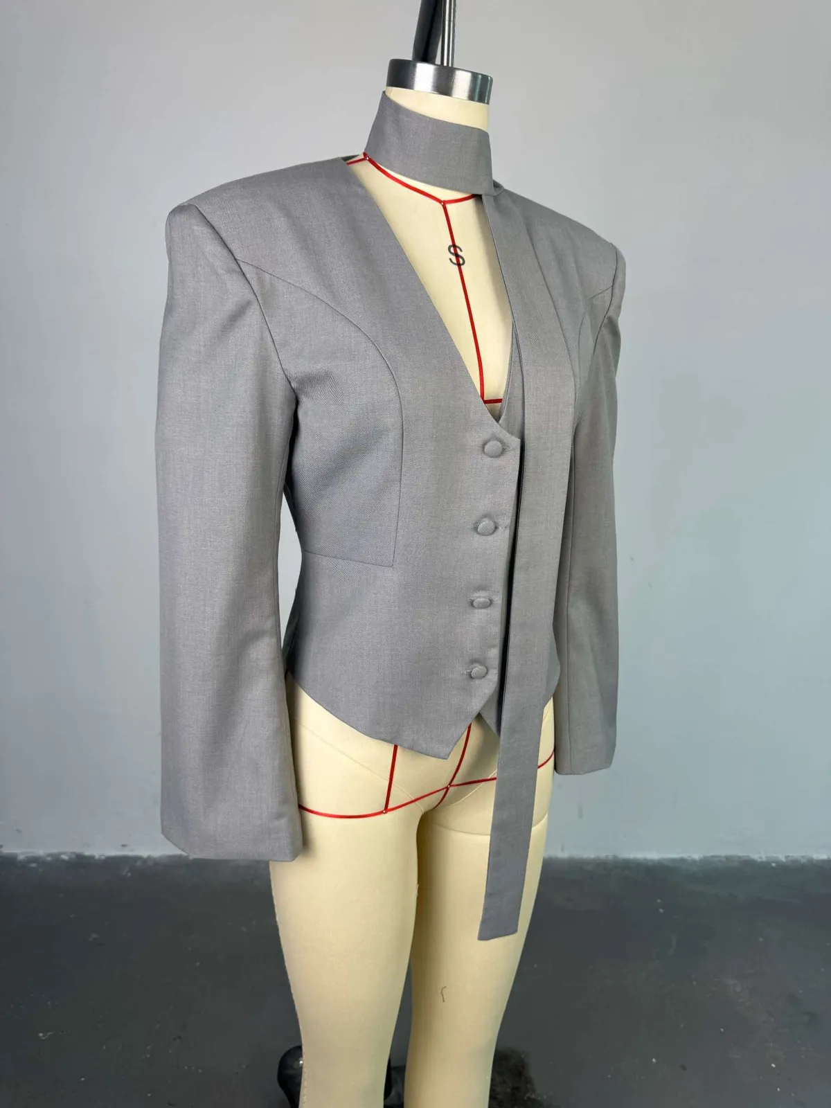 Women's Casual Blazer Jacket - Long Sleeve V-Neck Solid Color Scarf Detail - European & American Fashion 2026 Style - Ladies' Office Wear, Trendy Outerwear showcase 5