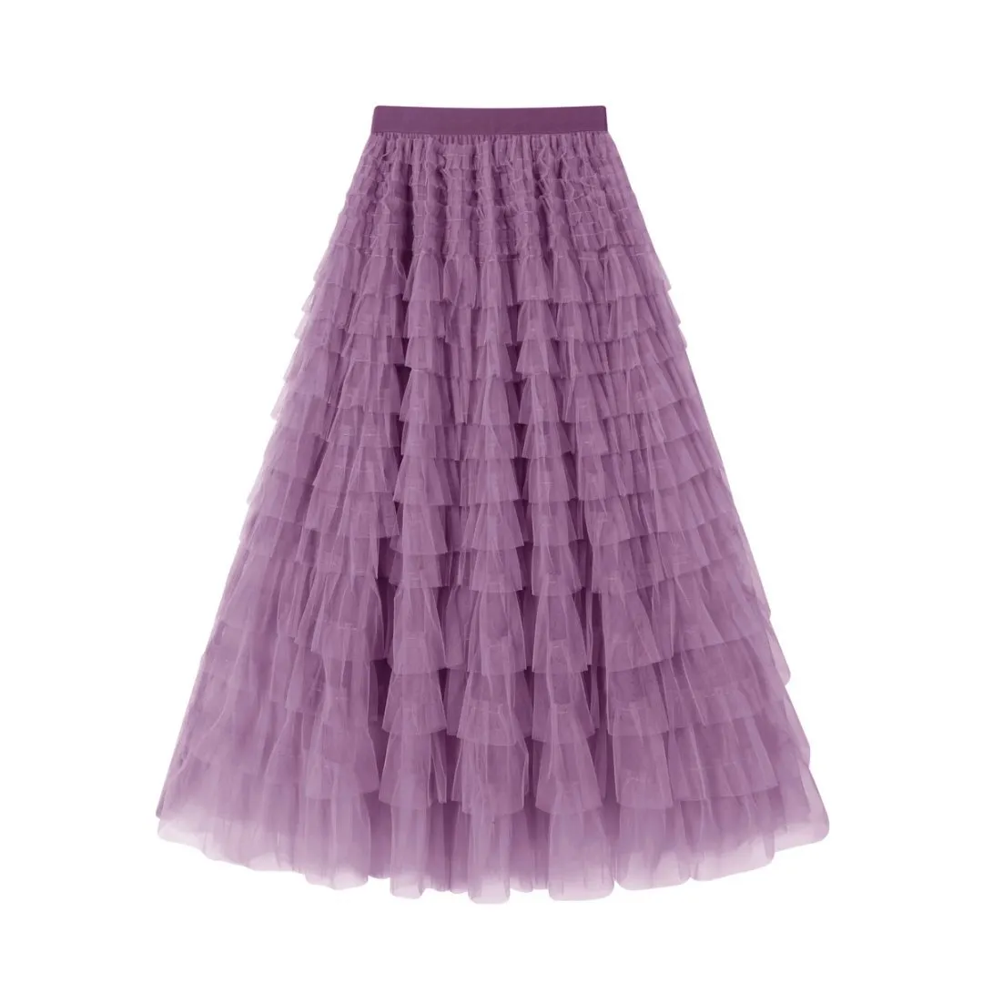Women's Fashion Mesh Cake Skirt - Elegant Tiered Ruffle Midi Skirt for Summer, European & American Style, Party, Casual Wear thumbnail 7
