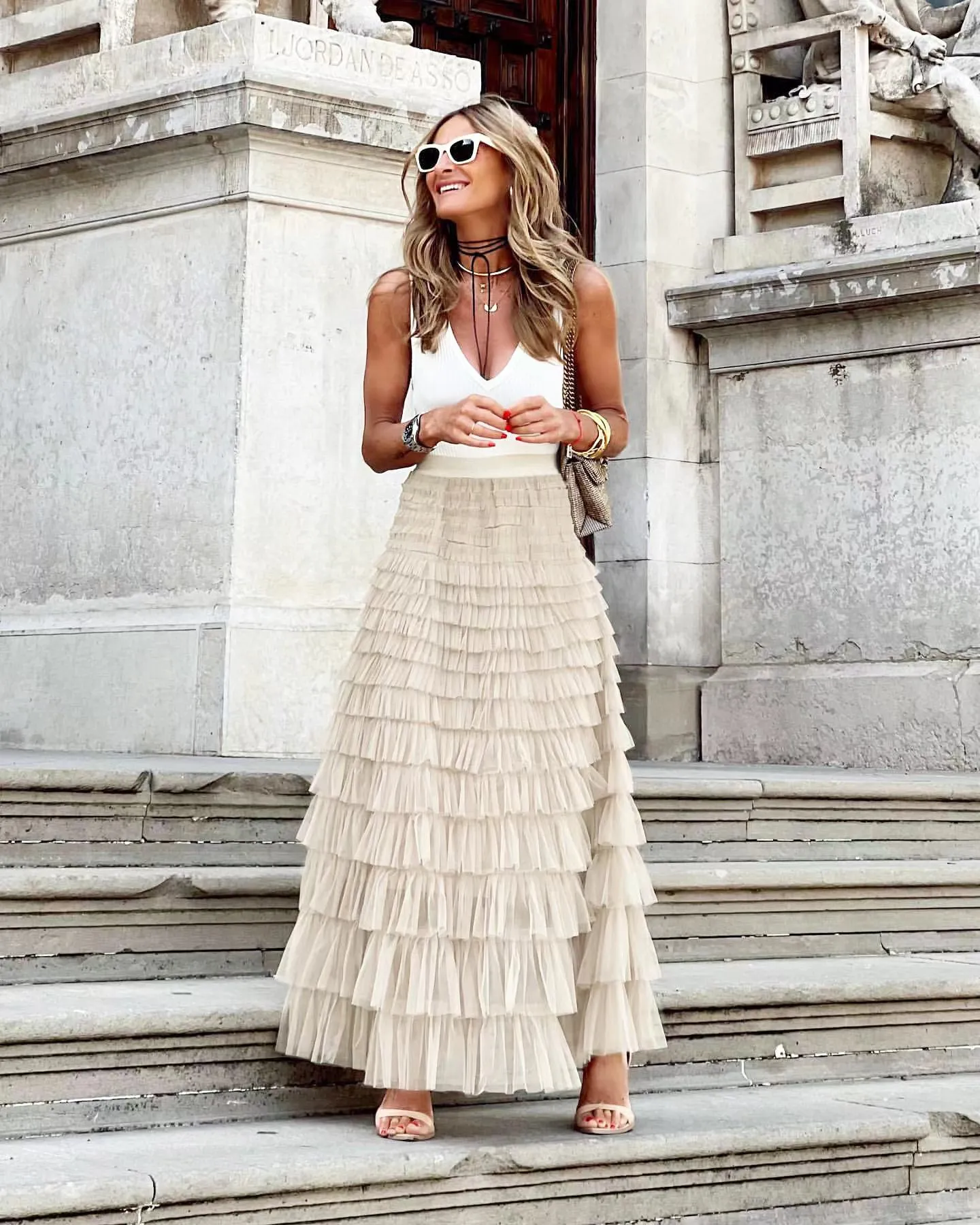 Women's Fashion Mesh Cake Skirt - Elegant Tiered Ruffle Midi Skirt for Summer, European & American Style, Party, Casual Wear thumbnail 9