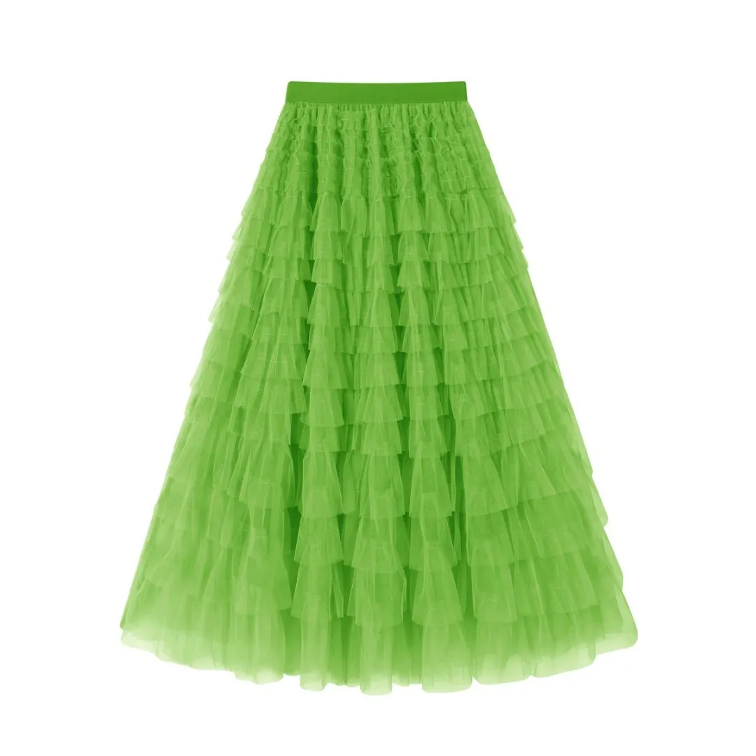 Women's Fashion Mesh Cake Skirt - Elegant Tiered Ruffle Midi Skirt for Summer, European & American Style, Party, Casual Wear thumbnail 10