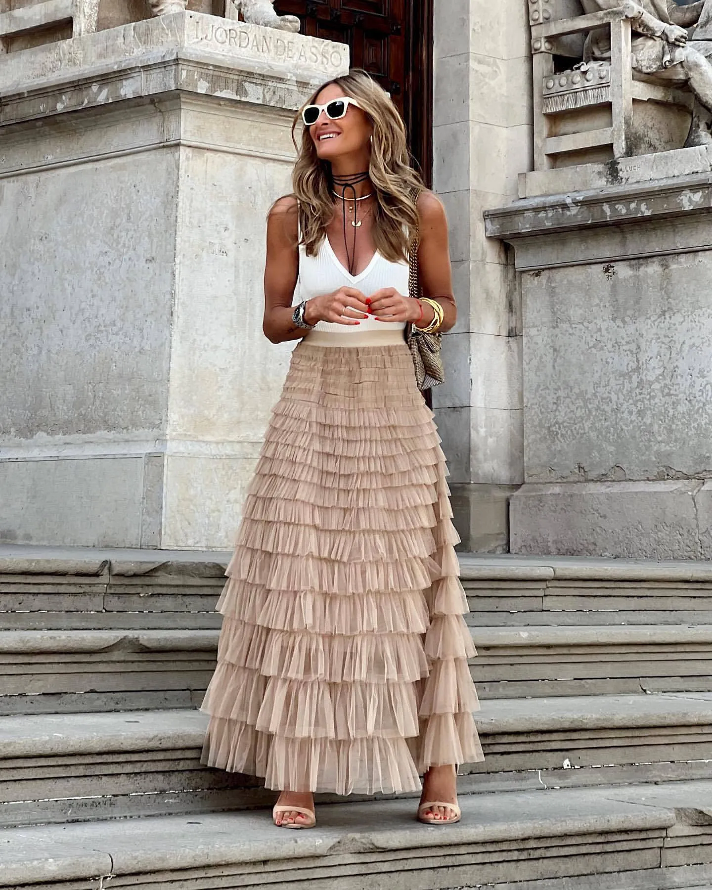 Women's Fashion Mesh Cake Skirt - Elegant Tiered Ruffle Midi Skirt for Summer, European & American Style, Party, Casual Wear thumbnail 6