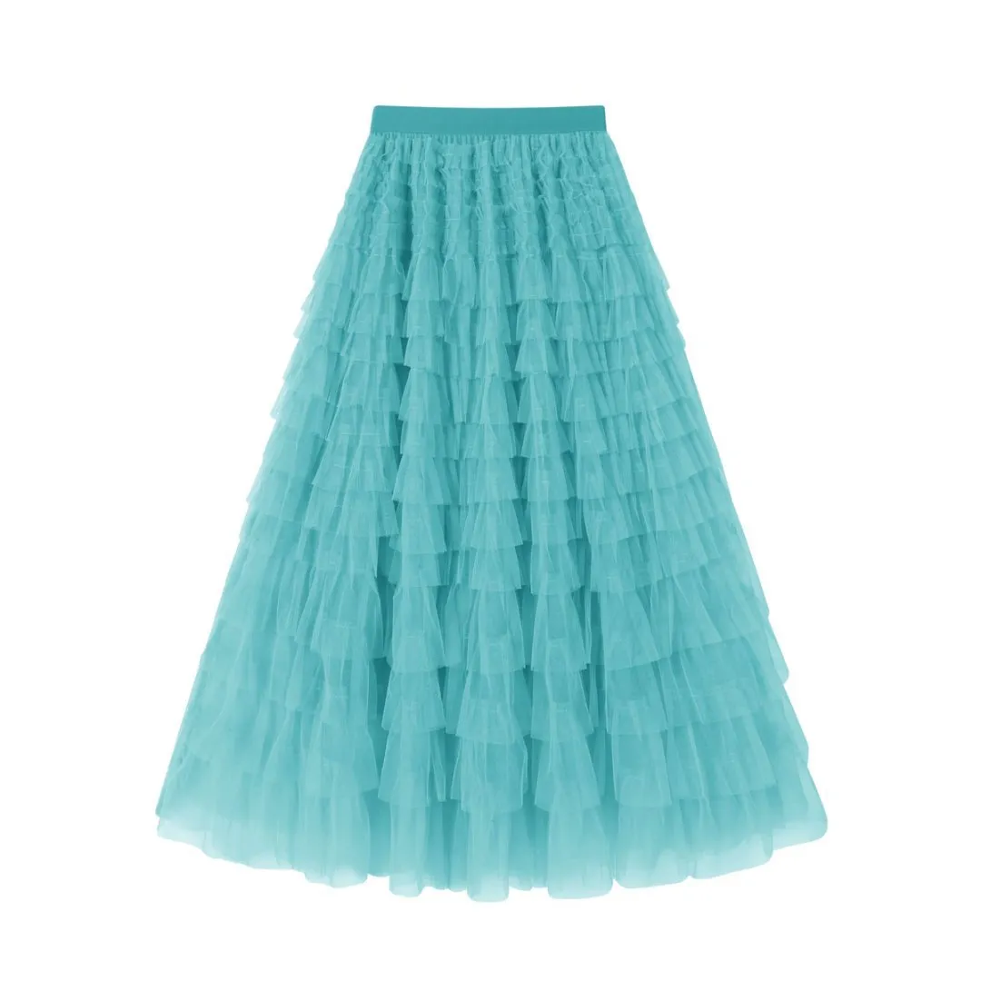 Women's Fashion Mesh Cake Skirt - Elegant Tiered Ruffle Midi Skirt for Summer, European & American Style, Party, Casual Wear thumbnail 8