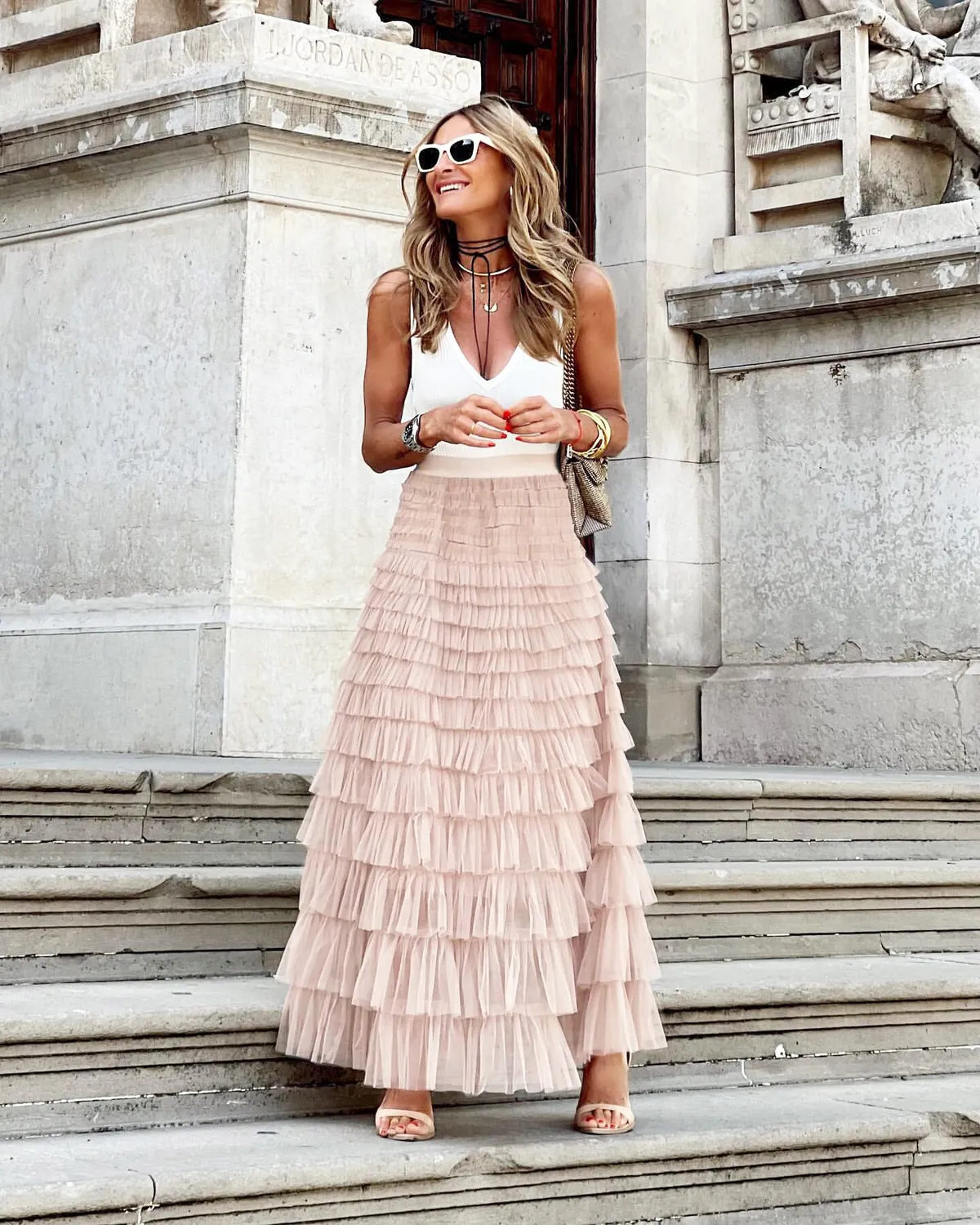 Women's Fashion Mesh Cake Skirt - Elegant Tiered Ruffle Midi Skirt for Summer, European & American Style, Party, Casual Wear showcase 2